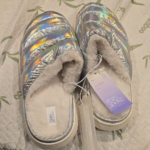New Stars Above Silver Holographic Slippers